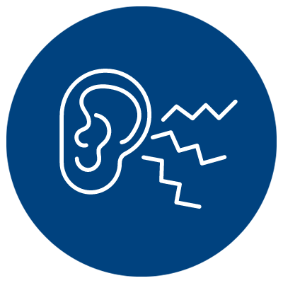 Logo de oreja escuchando ruidos extraños fondo azul